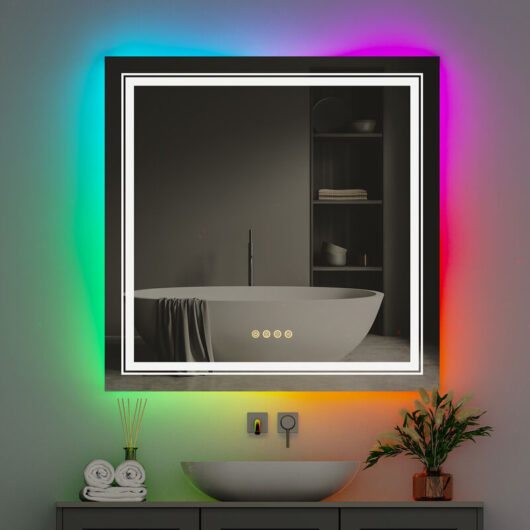 800x800 Large Illuminated Led Bathroom Mirror with Demister Pad Square rgb Backlit Touch Sensor Switch