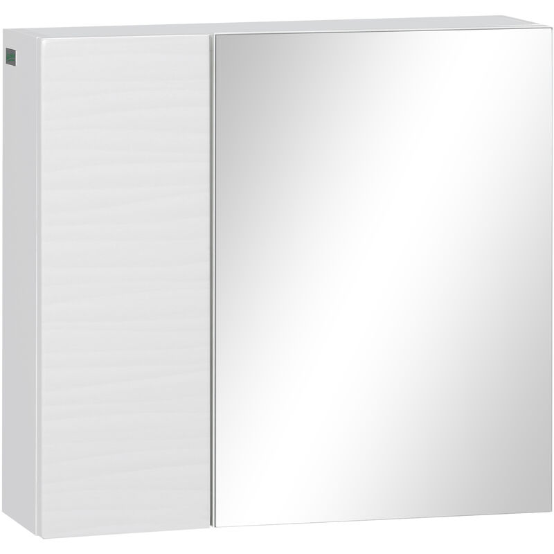 Bathroom Mirror Cabinet Wall Mounted Cupboard w/ Adjustable Shelf - White - Kleankin