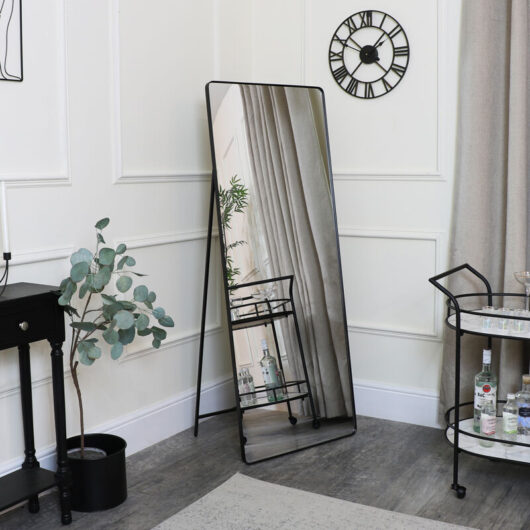 Black Free Standing Cheval Mirror 155cm x 60cm - Black