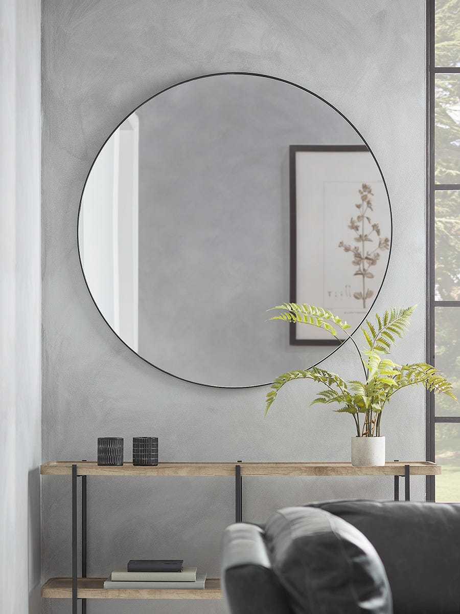 Black Slim Frame Round Mirror - Extra Large