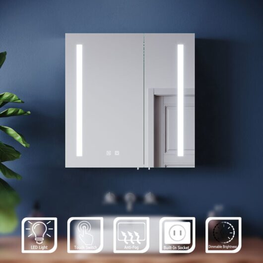 ELEGANT Bathroom LED Mirror Cabinet with LED 2 Door Soft Close Large Mirrored Cabinet Wall Mounted with Shaver Socket Demister Pad 630x650x130mm