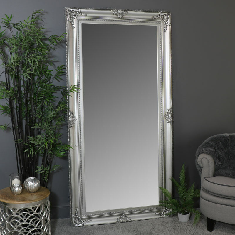 Extra Large Ornate Silver Wall / Floor / Leaner Mirror 100cm x 200cm - Silver