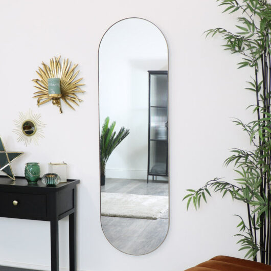 Gold Oval Wall Mirror 140cm x 43cm - Gold, brass