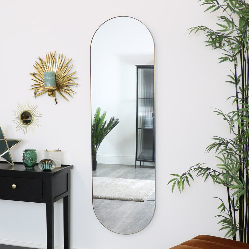 Gold Oval Wall Mirror 140cm x 43cm - Gold, brass