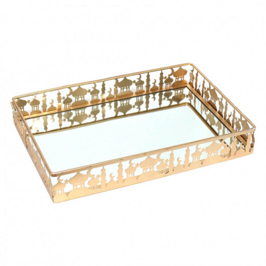 Golden Metal & Mirror Eid & Ramadan Large Rectangle Serving Tray