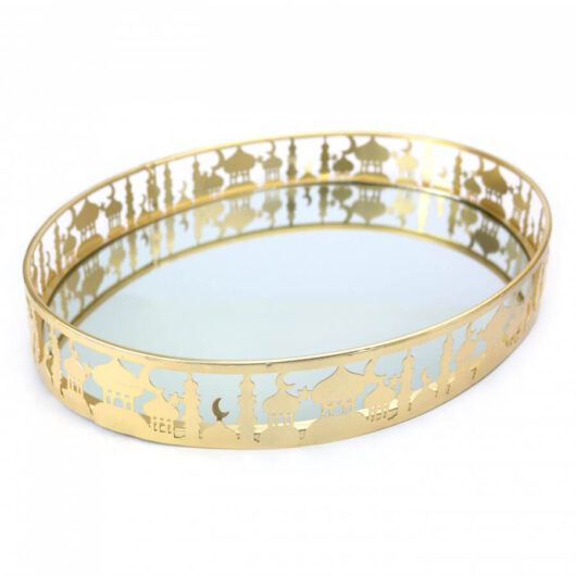 Golden Metal & Mirror Eid/Ramadan Large Oval Serving Tray