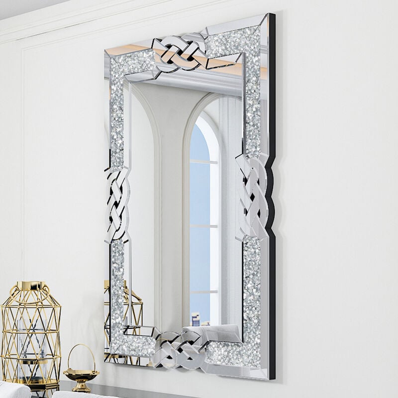 Large Bathroom Mirror Wall Mounted 3D Luxury Silver Wall Mirror Modern Artistic Mirror Hallway Decor, Rectangular 100cm x 70cm - Luvodi