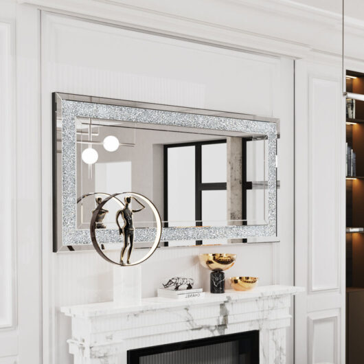 Large Bathroom Mirror Wall Mounted 3D Luxury Silver Wall Mirror Modern Artistic Mirror Hallway Decor, Rectangular 120cm x 60cm - Luvodi