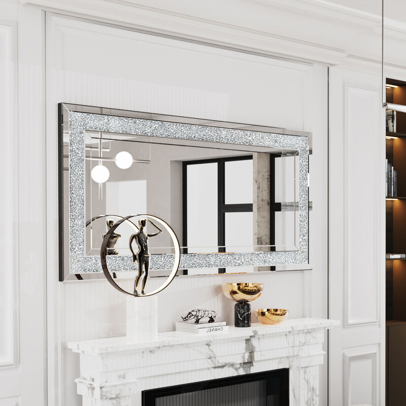 Large Bathroom Mirror Wall Mounted 3D Luxury Silver Wall Mirror Modern Artistic Mirror Hallway Decor, Rectangular 120cm x 60cm - Luvodi