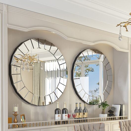 Large Bathroom Mirror Wall Mounted 3D Luxury Silver Wall Mirror Modern Artistic Mirror Hallway Decor, Round Disk 80cm x 80cm - Luvodi
