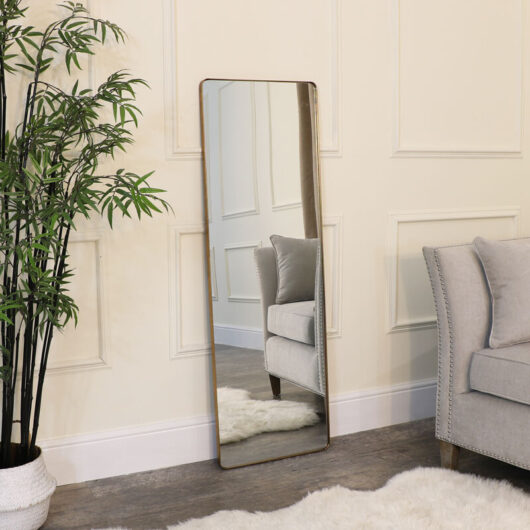 Large Brushed Gold Wall / Floor / Leaner Mirror 47cm x 142cm - Gold