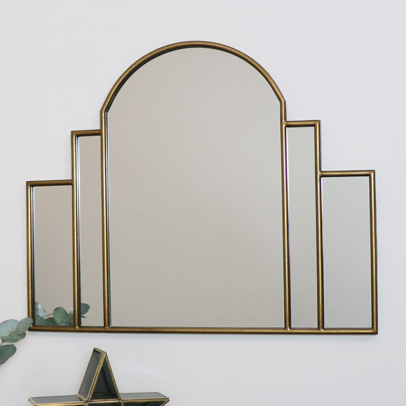 Large Gold Art Deco Arch Fan Mirror 80cm x 65cm - Gold