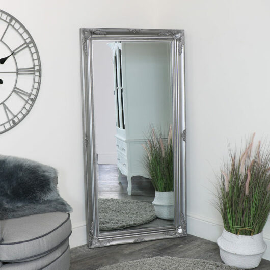 Large Ornate Silver Wall / Floor / Leaner Mirror 158cm x 78cm - Silver