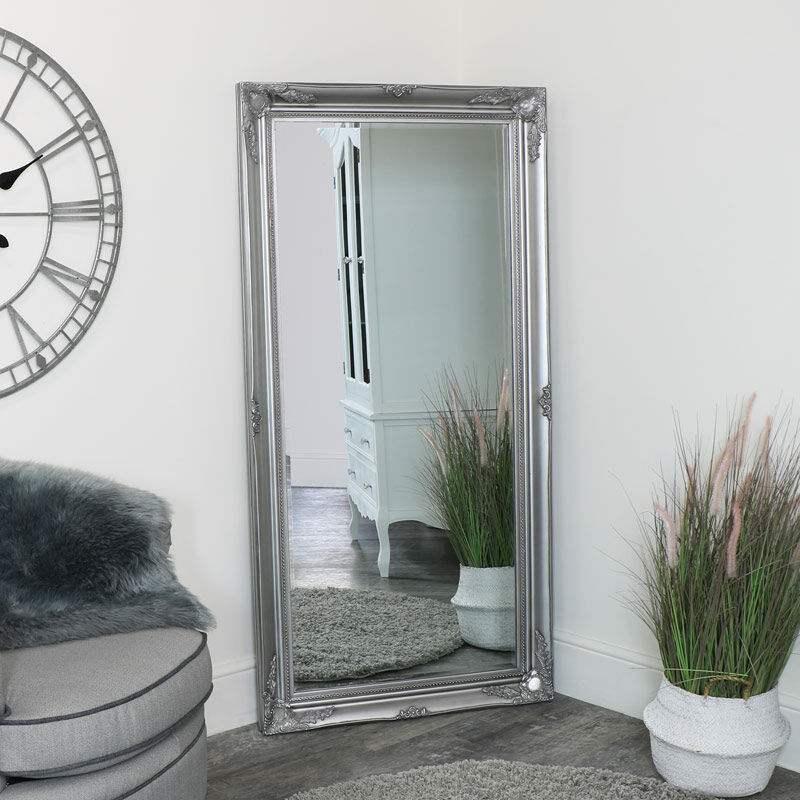 Large Ornate Silver Wall / Floor / Leaner Mirror 158cm x 78cm - Silver