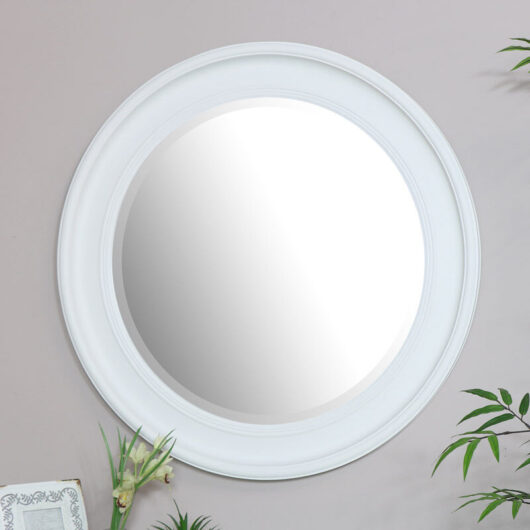 Large Round Vintage White Wall Mirror 80cm x 80cm - White