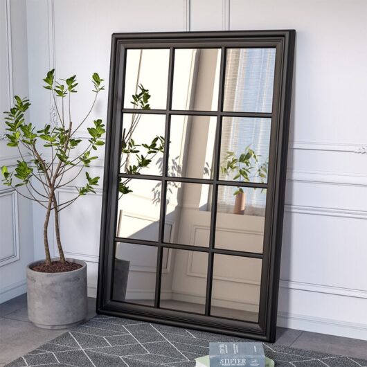 Livingandhome - Black Rectangular 12 Pane Wall Mirror