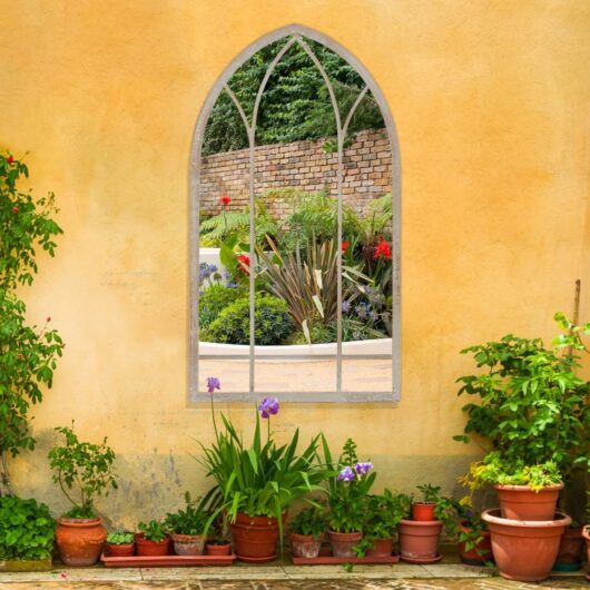 Livingandhome Decorative Metal Arched Garden Window Mirror