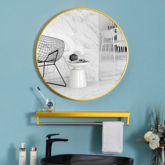 Livingandhome Nordic Retro Round Golden Bathroom Framed Mirror Wall Hanging 50cm