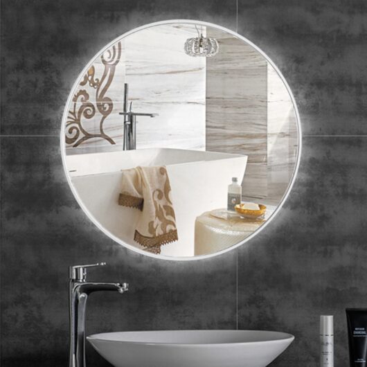 Livingandhome Retro Wall Hanging Nordic Round Bathroom White Framed Mirror 80cm