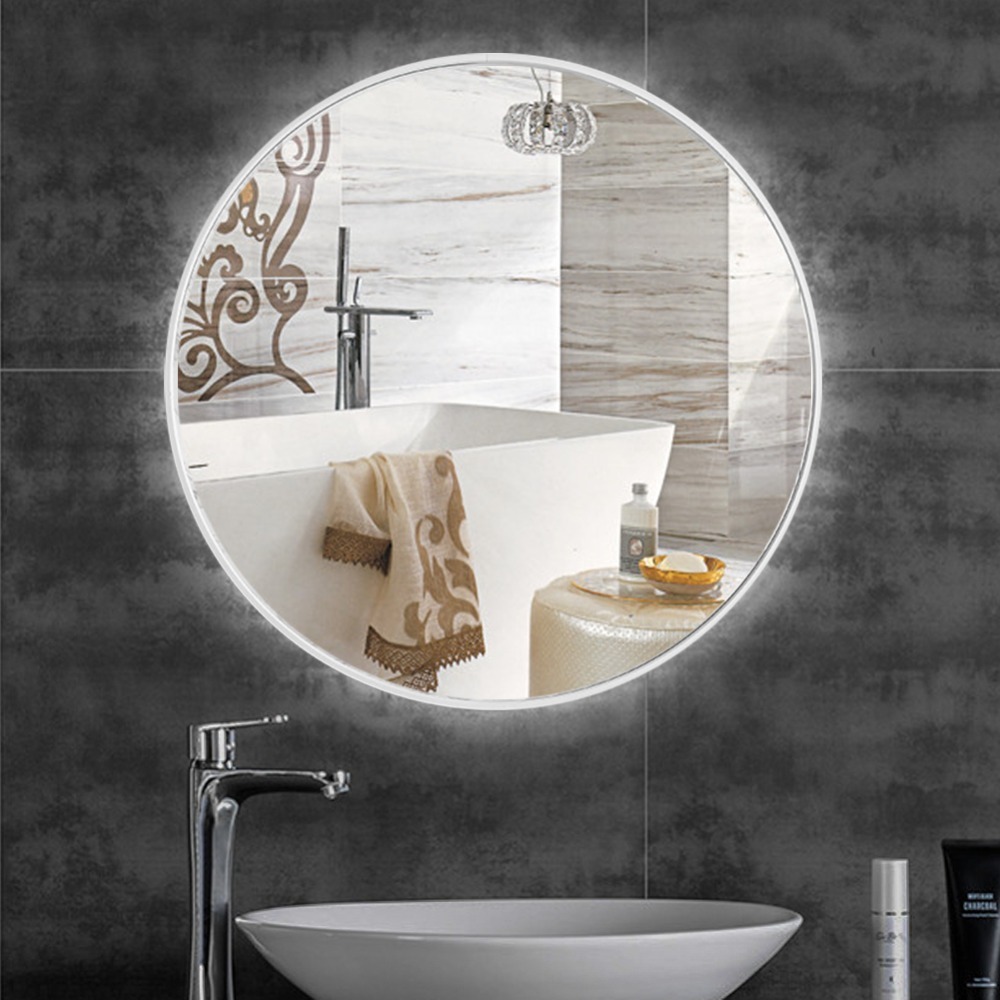 Livingandhome Retro Wall Hanging Nordic Round Bathroom White Framed Mirror 80cm