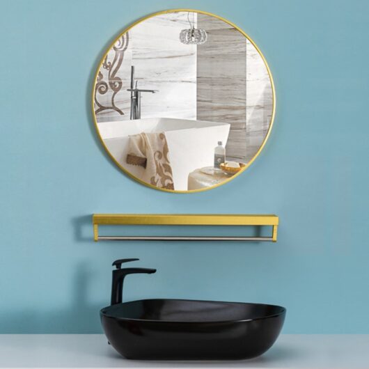 Livingandhome Scandinavian Style Circular Golden Mirror for Bathroom Wall Accent 70cm