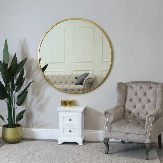 Melody Maison - Extra Large Round Gold Wall Mirror 120cm x 120cm (1.2 m x 1.2 m) - Gold