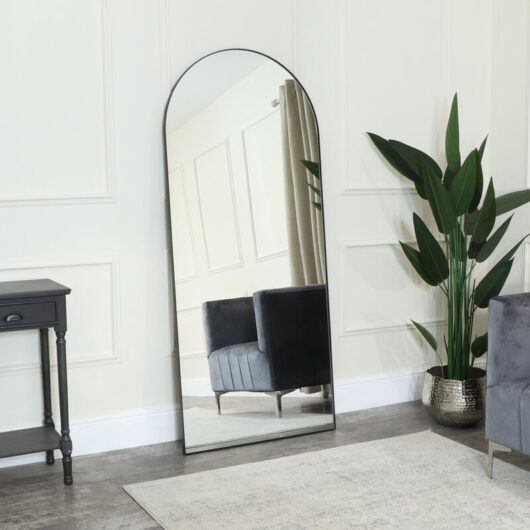 Melody Maison - Large Black Arched Mirror 183cm x 80cm - Black