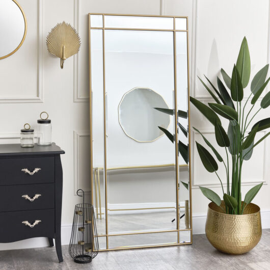 Melody Maison - Large Gold Framed Art Deco Wall / Leaner Mirror 80cm x 180cm - Gold