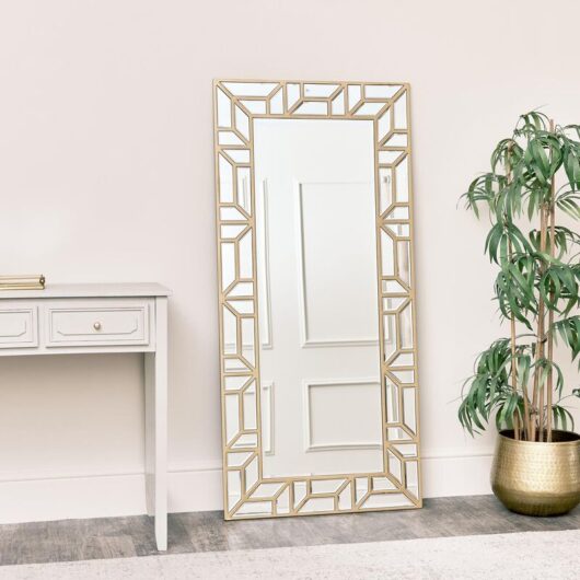 Melody Maison - Large Gold Geometric Framed Mirror 70cm x 150cm - Gold