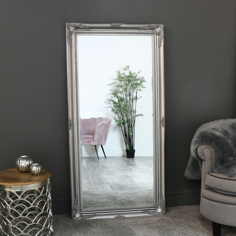 Melody Maison - Large Ornate Silver Wall/Floor Mirror 158cm x 78cm - Silver