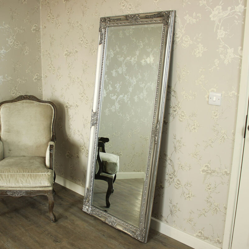Melody Maison - Large Ornate Silver Wall/Floor Mirror 176cm x 76cm - Silver