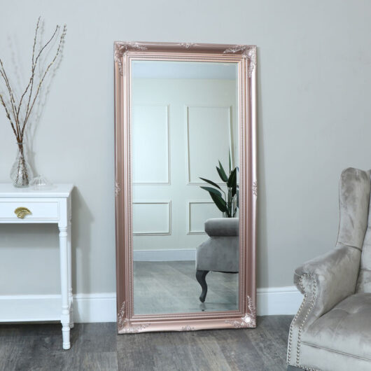 Melody Maison - Large Rose Gold Pink Ornate Wall/Floor Mirror 78cm x 158cm - Rose Gold Pink