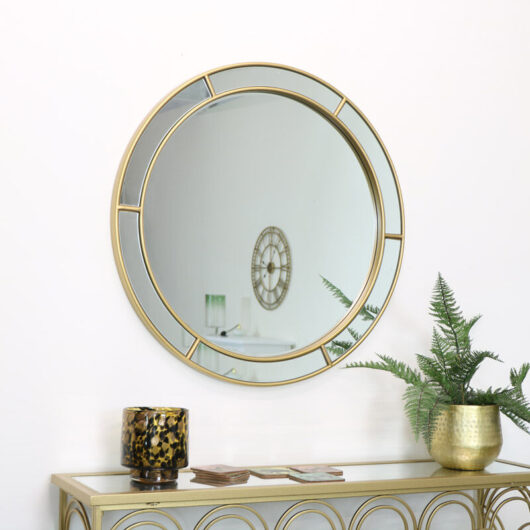 Melody Maison - Large Round Gold Window Mirror 80cm x 80cm - Gold