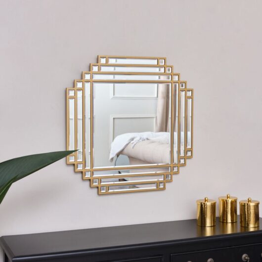 Melody Maison - Square Gold Art Deco Fan Wall Mirror 55cm x 55cm - Gold