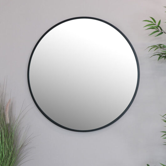 Round Black Wall Mirror 80cm x 80cm - Black