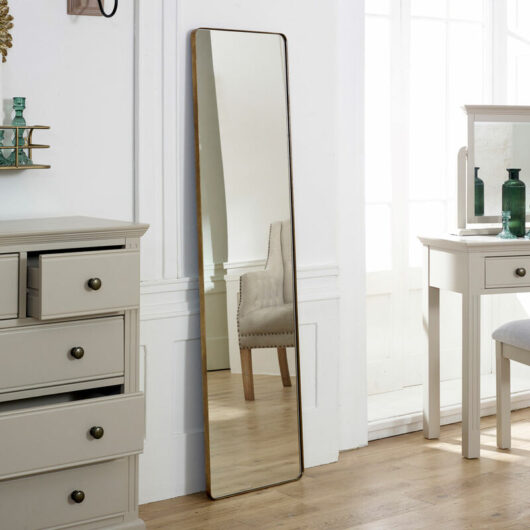 Tall Brushed Gold Thin Framed Wall Mirror / Leaner Mirror 42cm x 156cm - Gold