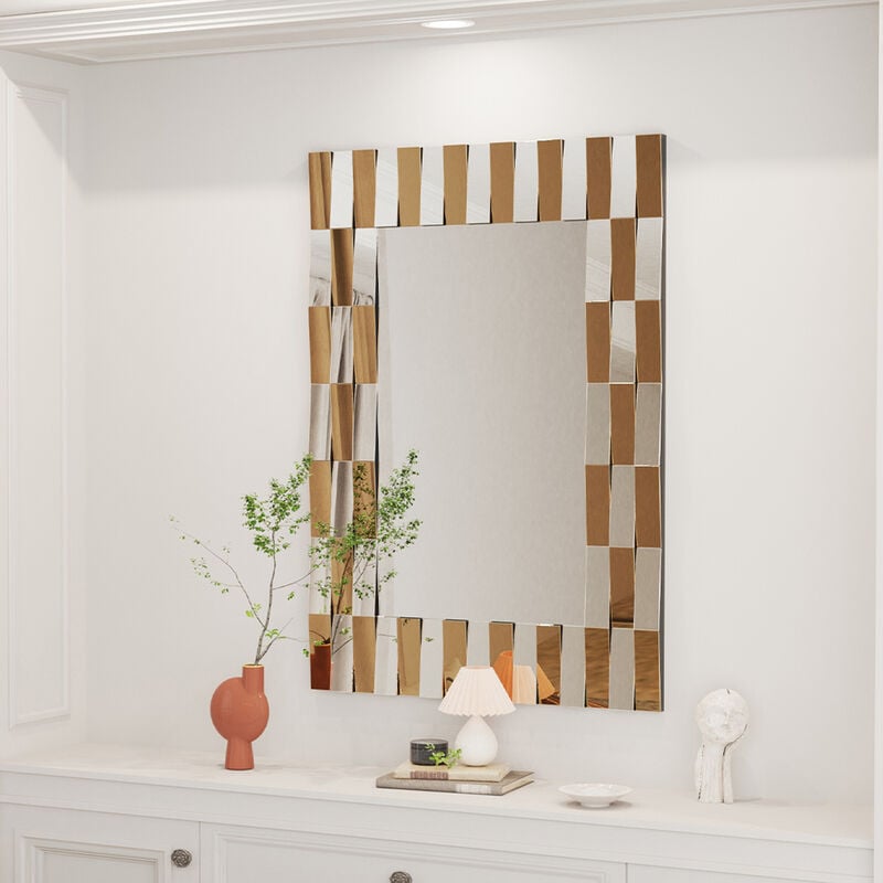 Uneven Tawny Silver Glass Frame Art Wall Accent Mirrors