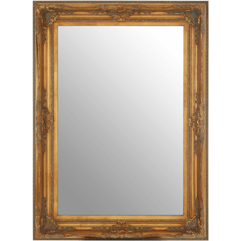 Wall Mirror / Mirrors For Garden / Bathroom / Living Room With Carving Rectangular Frame / Gold Finish Wall Mounted Mirrors W83 x D8 x H113cm.