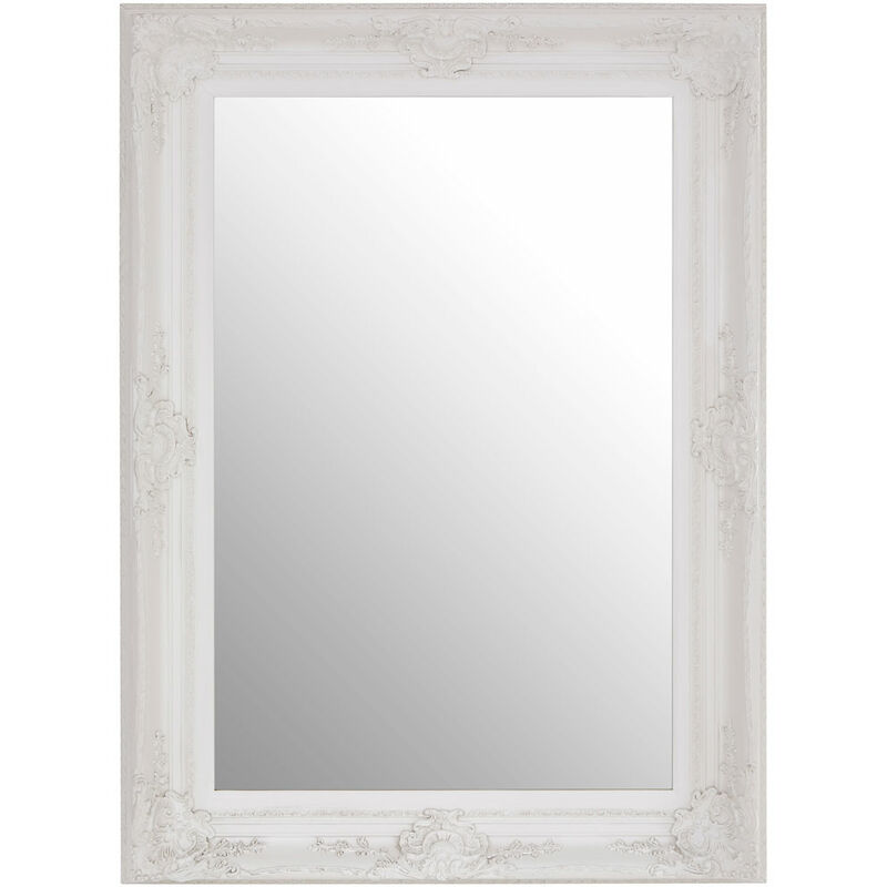 Wall Mirror / Mirrors For Garden / Bathroom / Living Room With Carving Rectangular Frame / White Finish Wall Mounted Mirrors W83 x D8 x H113cm.
