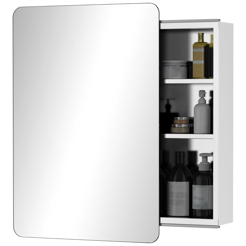 kleankin On-Wall Mounted Bathroom Storage Cabinet with Sliding Mirror Door 3 Shelves Stainless Steel Frame - Home Living | TJ Hughes