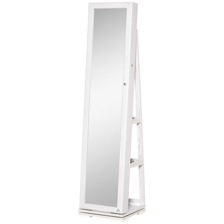 HOMCOM Jewelry Cabinet Full Length Mirror 360° Swivel Lockable Jewelry Organizer