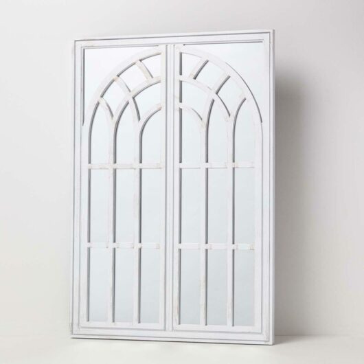Homescapes - White Distressed Large Gothic Mirror - White