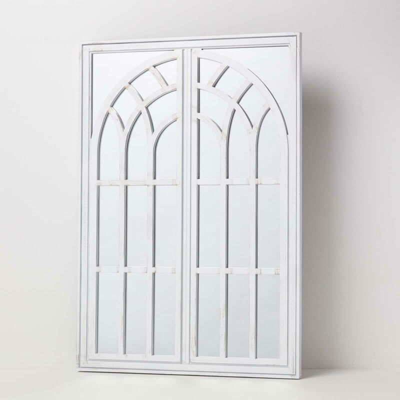 Homescapes - White Distressed Large Gothic Mirror - White