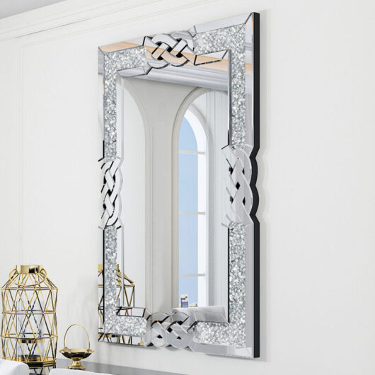 LUVODI Large Bathroom Mirror Wall Mounted 3D Luxury Silver Wall Mirror Modern Artistic Mirror Hallway Decor, Rectangular 90cm x 60cm