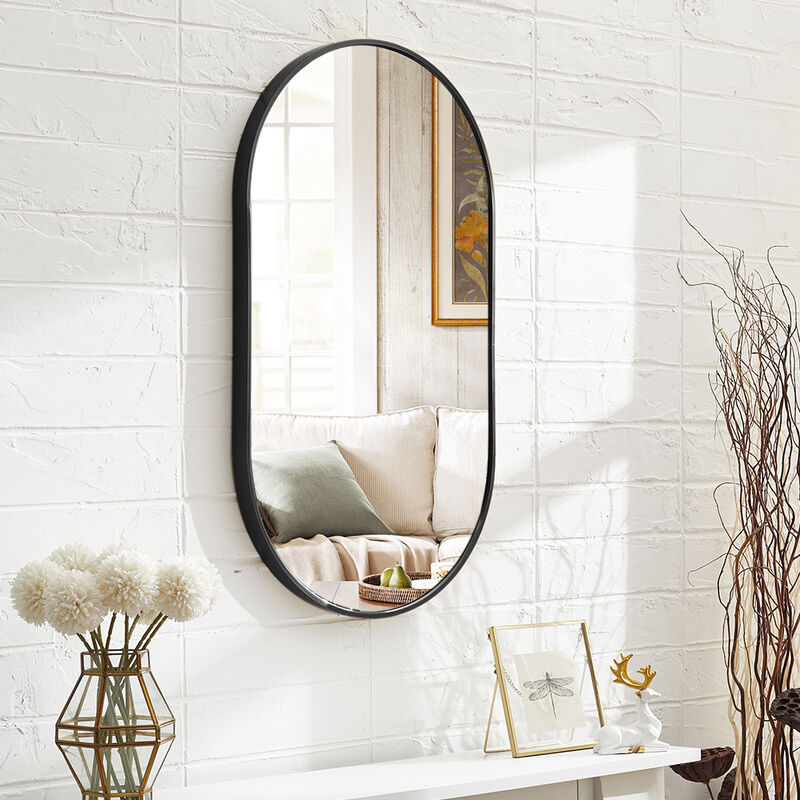 Livingandhome - Black 70cm Oval Bathroom Vanity Mirror Wall Mirror