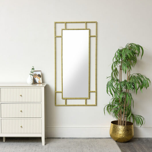 Melody Maison - Large Gold Bamboo Framed Wall Mirror 120cm x 60cm - Gold