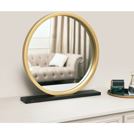 Round Gold & Black Freestanding Table Top Mirror - Gold, Black