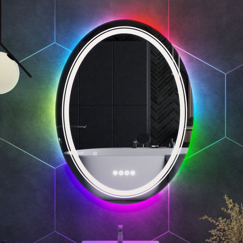 Unho - 800x600 Large Illuminated Led Bathroom Mirror with Demister Pad Oval rgb Backlit Touch Sensor Switch