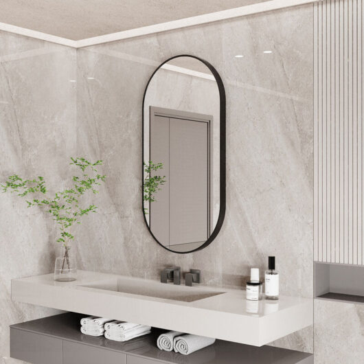 Wall-Mounted Mirror for Bathroom Dressing Room Bedroom Corridor Aluminum Alloy Black Framed Wall Mirror, Oval 100 x 50cm