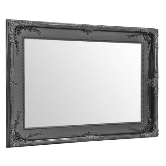 Charles Baroque Style Wall Mirror In Matt Black Frame